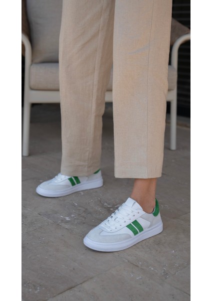 Wear Beyaz-Yeşil Hakiki Deri Spor Ayakkabi