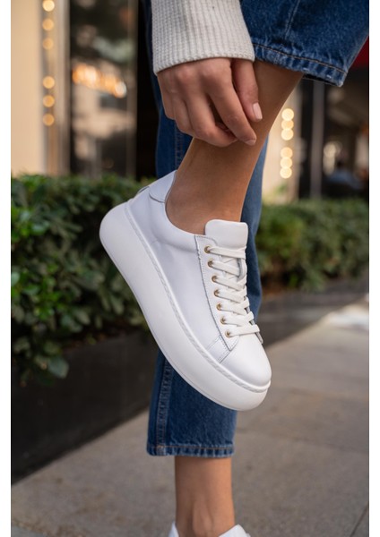 Finn Beyaz Deri Hakiki Deri Kadın Spor Ayakkabi