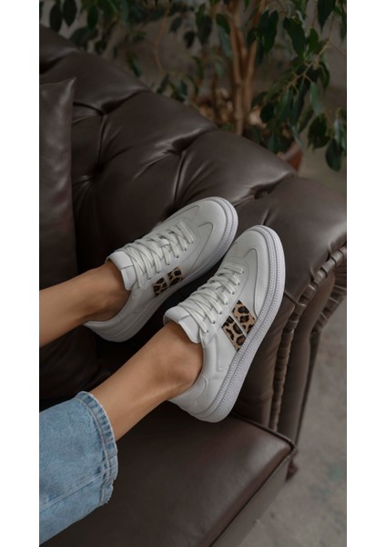 Wear Beyaz-Leopar Hakiki Deri Spor Ayakkabi