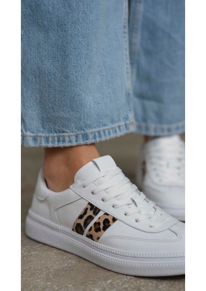 Wear Beyaz-Leopar Hakiki Deri Spor Ayakkabi modelleri