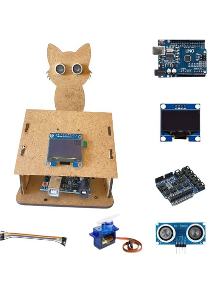 Arduino Tabanlı Mini Radar Istasyonu Proje Stem Elektronik Seti OLED Ekran Mdf Ahşap Montaj