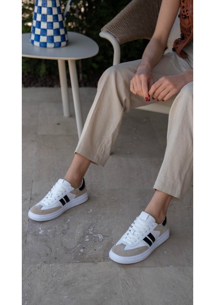 Wear Beyaz-Siyah Hakiki Deri Spor Ayakkabi