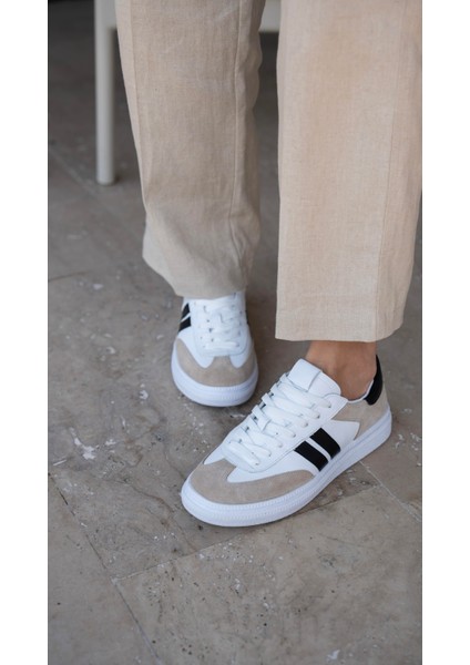 Wear Beyaz-Siyah Hakiki Deri Spor Ayakkabi