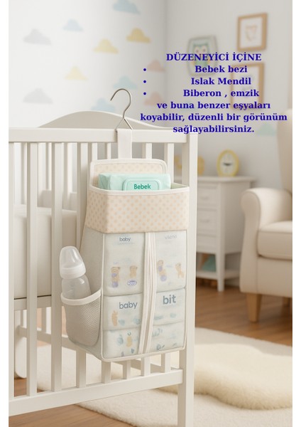 Cepli Beşik Yanı Düzenleyici - Bebek Park Yatak ve Beşik Yanı Çok Amaçlı Düzenleyici