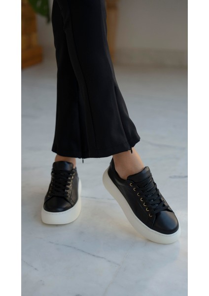 Finn Siyah Deri Hakiki Deri Kadın Spor Ayakkabi