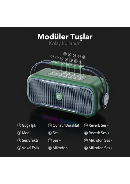NowGo C1 100W Taşınabilir RGB Bluetooth Hoparlör Mikrofonlu Karaoke Parti Speaker Bej