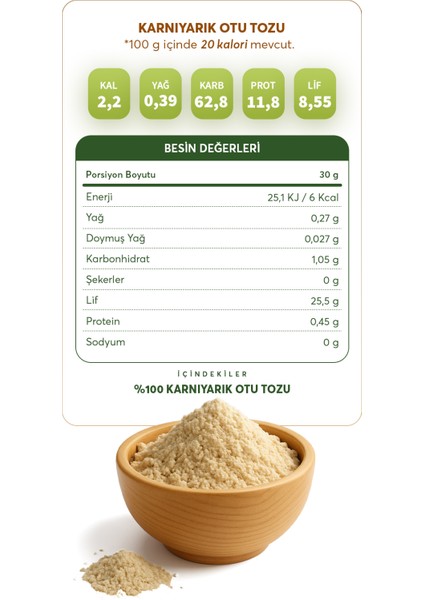 Glütensiz Karnıyarık Otu Tozu 300 g (Psyllium) indirimleri