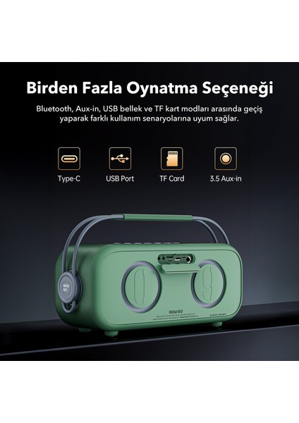 NowGo C1 100W Taşınabilir RGB Bluetooth Hoparlör Mikrofonlu Karaoke Parti Speaker Yeşil indirimleri