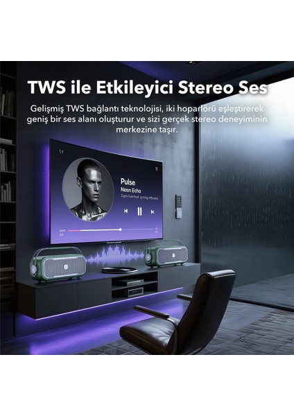 NowGo C1 100W Taşınabilir RGB Bluetooth Hoparlör Mikrofonlu Karaoke Parti Speaker Yeşil