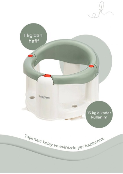 Babyjem Önden Açılır Banyo ve Mama Oturağı ve Minderi - 2 ' Li Set Soft Yeşil