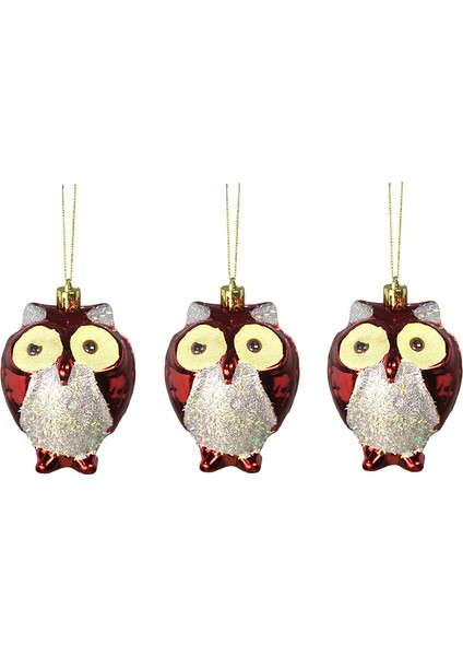 Yılbaşı Süsü 3'lü Baykuş Kırmızı 6 cm