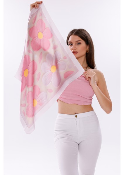 Pembe Rüya Çiçekleri Model Fular Bandana Şal Estascarf 70X70 cm fiyatları