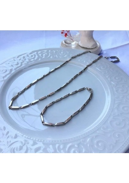 Erkek Çelik Kolye ve Bileklik Seti Şık Küp Üçgen Model Dayanıklı Takı