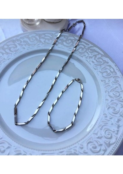 Erkek Çelik Kolye ve Bileklik Seti Şık Küp Üçgen Model Dayanıklı Takı fiyatları