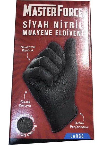 Master Force Kalın Siyah Nitril Eldiven 50 Adet L Beden