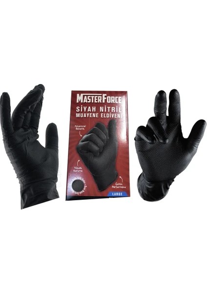 Master Force Kalın Siyah Nitril Eldiven 50 Adet L Beden fiyatları
