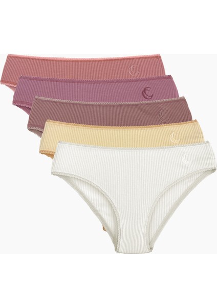 Kutulu 5 Adet Nakış Detaylı Fitilli Bikini Külot Set