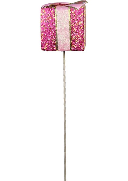 Yılbaşı Süsü Çubuklu Hediye Kutusu Fuşya 40 cm