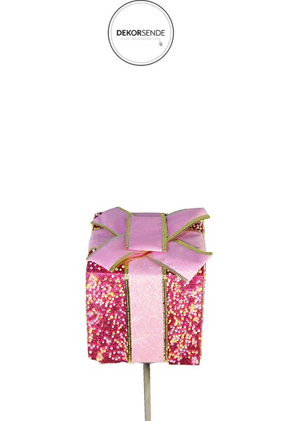 Yılbaşı Süsü Çubuklu Hediye Kutusu Fuşya 40 cm modelleri