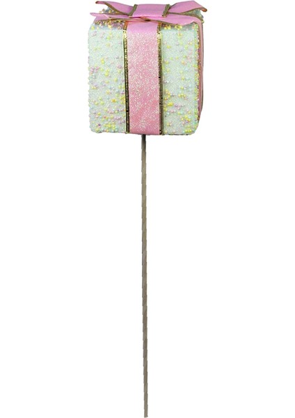 Yılbaşı Süsü Çubuklu Hediye Kutusu Yeşil Pembe 40 cm