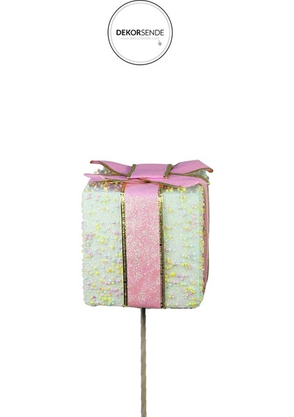 Yılbaşı Süsü Çubuklu Hediye Kutusu Yeşil Pembe 40 cm fiyatları