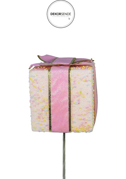 Yılbaşı Süsü Çubuklu Hediye Kutusu Pembe 40 cm fiyatları