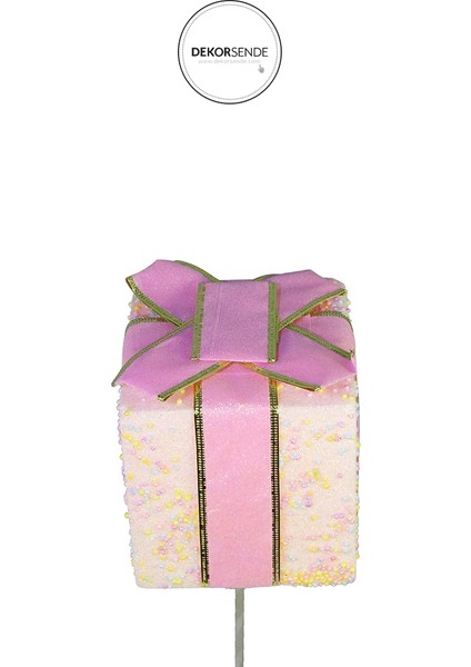 Yılbaşı Süsü Çubuklu Hediye Kutusu Pembe 40 cm modelleri