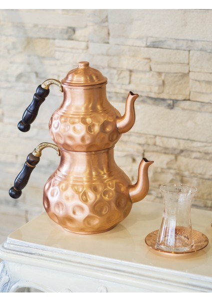 Bakır Çaydanlık Gamzeli Model Mat Bakır Renk