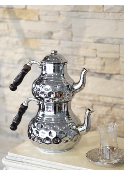 Bakır Çaydanlık Gamzeli Model Gümüş Renk