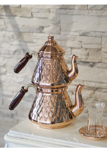 Bakır Çaydanlık Baklava Dilimli Model Bakır Renk