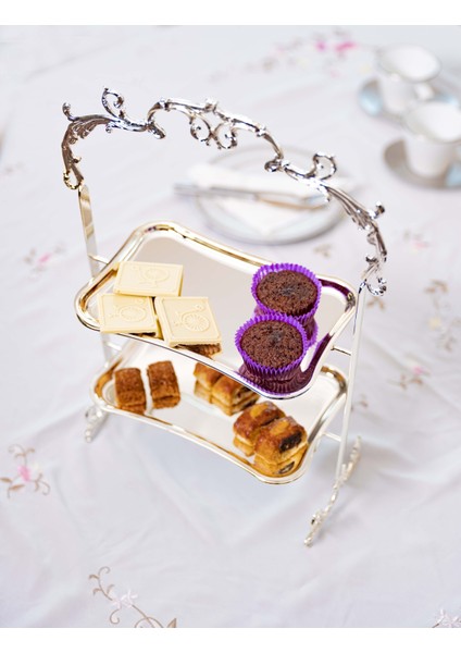 Gümüş Kapalama 2 Katlı Tepsili Sunumluk Dikdörtgen fiyatları