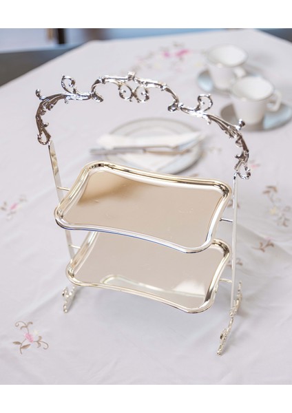 Gümüş Kapalama 2 Katlı Tepsili Sunumluk Dikdörtgen modelleri