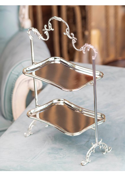 Gümüş Kapalama 2 Katlı Tepsili Sunumluk Dikdörtgen fırsatları