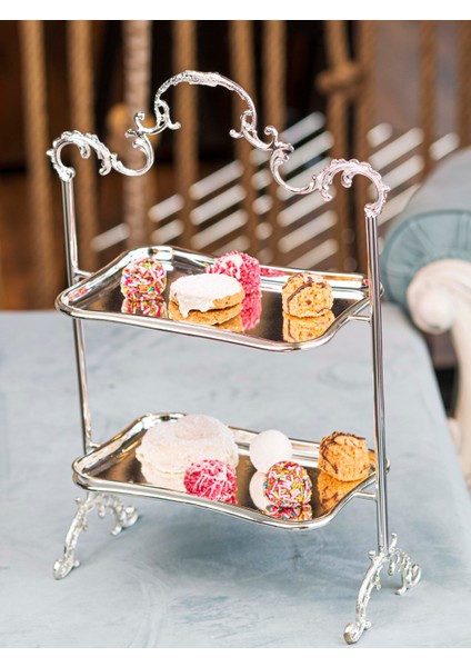 Gümüş Kapalama 2 Katlı Tepsili Sunumluk Dikdörtgen indirimleri