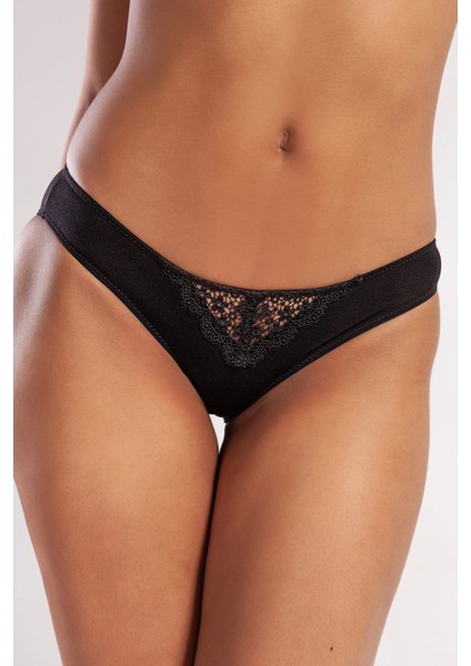 Golshan Garland Mini Slip, Kadın Güpürlü Siyah Külot