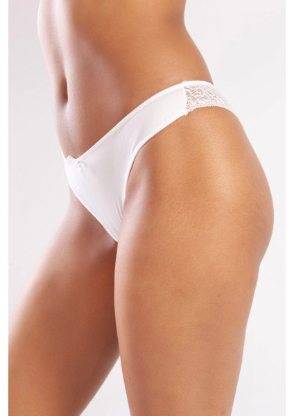 Golshan Gala Mini String, Kadın Dantelli Ekru Külot