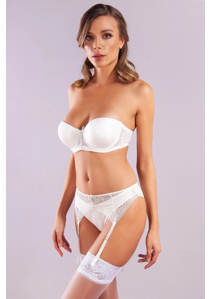 Golshan Gala Mini String, Kadın Dantelli Ekru Külot