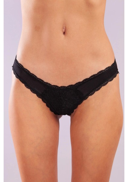 Golshan Glorin Mini Slip, Kadın Dantel Kenarlı Micro Siyah Külot