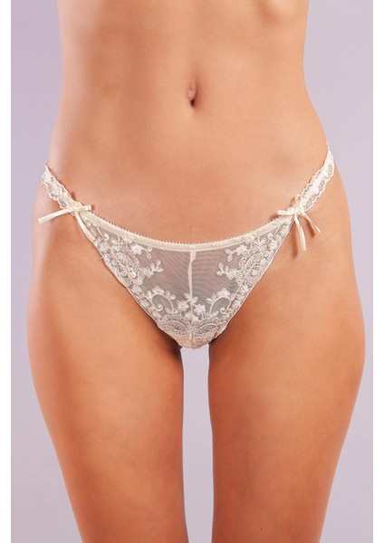 Golshan Giselle Mini String, Kadın Güpürlü Saten Ekru String Külot modelleri