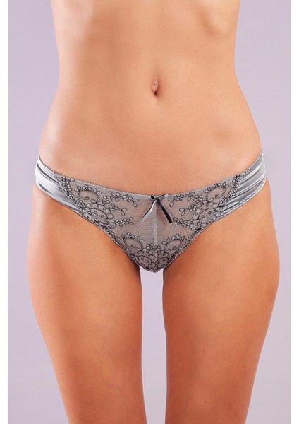 Golshan Giselle Mini Slip, Kadın Güpürlü Saten Gri Külot