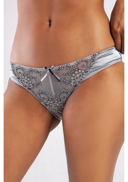 Golshan Giselle Mini Slip, Kadın Güpürlü Saten Gri Külot fırsatları