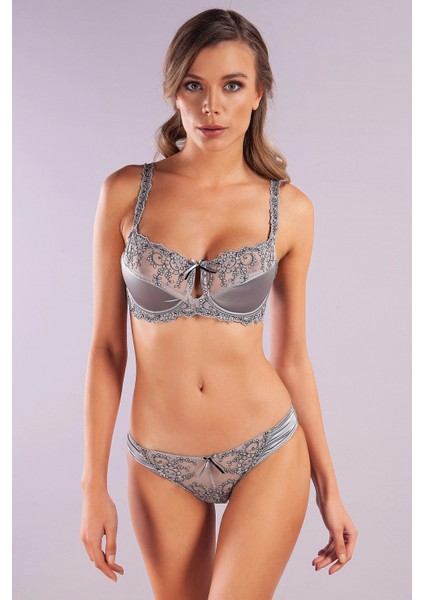 Golshan Giselle Mini Slip, Kadın Güpürlü Saten Gri Külot indirimleri