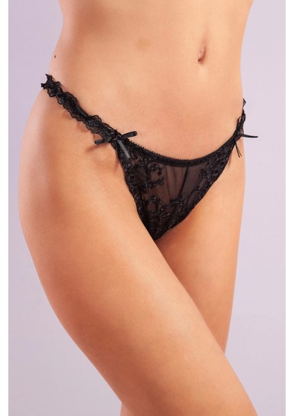Golshan Giselle Mini String, Kadın Güpürlü Saten Siyah String Külot fiyatları