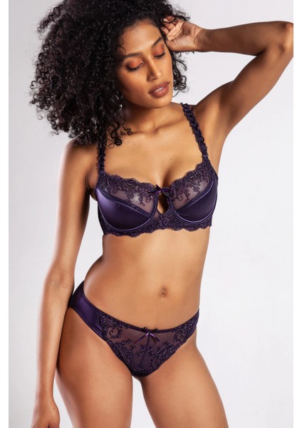 Golshan Giselle Mini Slip, Kadın Güpürlü Saten Mor Külot fırsatları