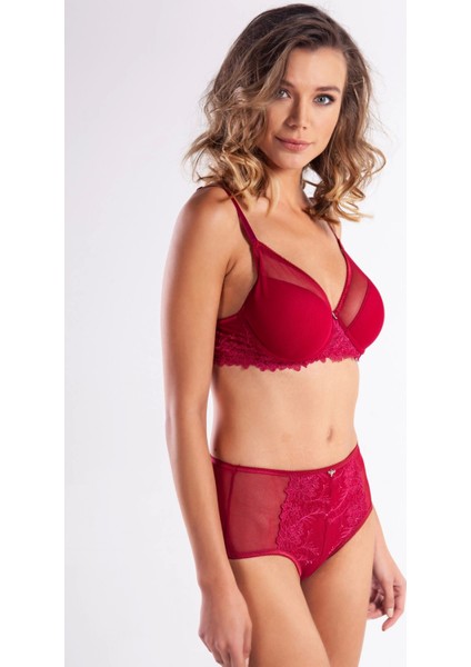 Golshan Gaspara Control Slip, Kadın Güpürlü Tül Şarap Renkli Yüksek Bel Külot