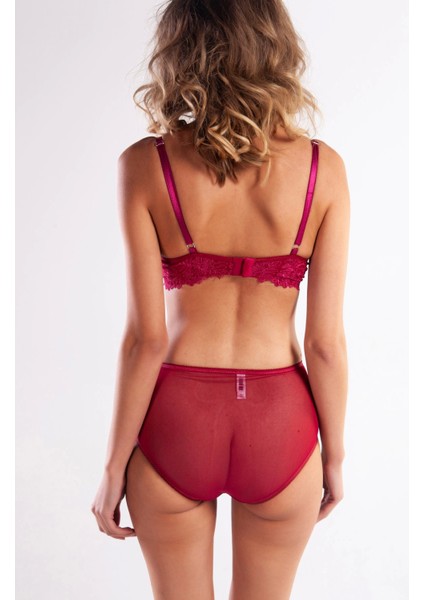 Golshan Gaspara Control Slip, Kadın Güpürlü Tül Şarap Renkli Yüksek Bel Külot