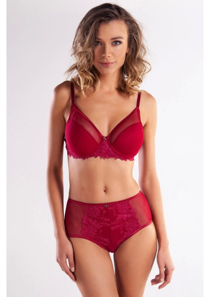 Golshan Gaspara Control Slip, Kadın Güpürlü Tül Şarap Renkli Yüksek Bel Külot