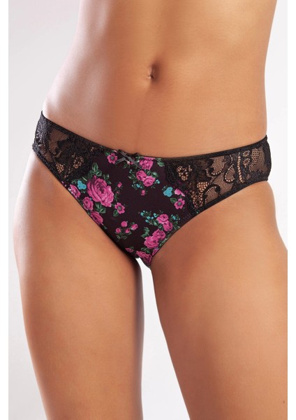 Golshan Gardenia Mini Slip, Kadın Dantelli Çiçek Baskılı Siyah Normal Bel Külot fiyatları