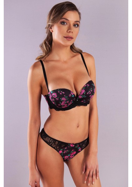 Golshan Gardenia Mini Slip, Kadın Dantelli Çiçek Baskılı Siyah Normal Bel Külot indirimleri