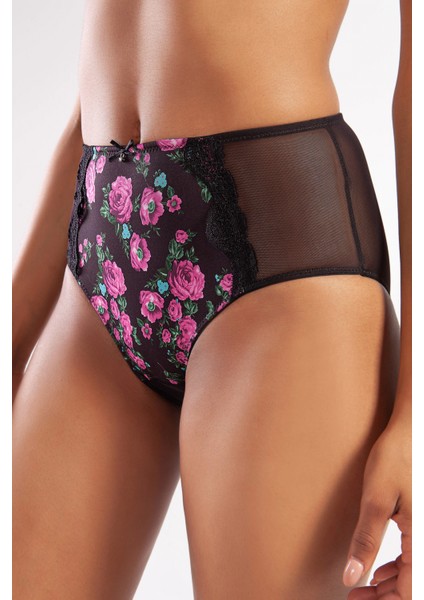 Golshan Gardenia Control Slip, Kadın Dantelli Çiçek Baskılı Siyah Yüksek Bel Külot fiyatları